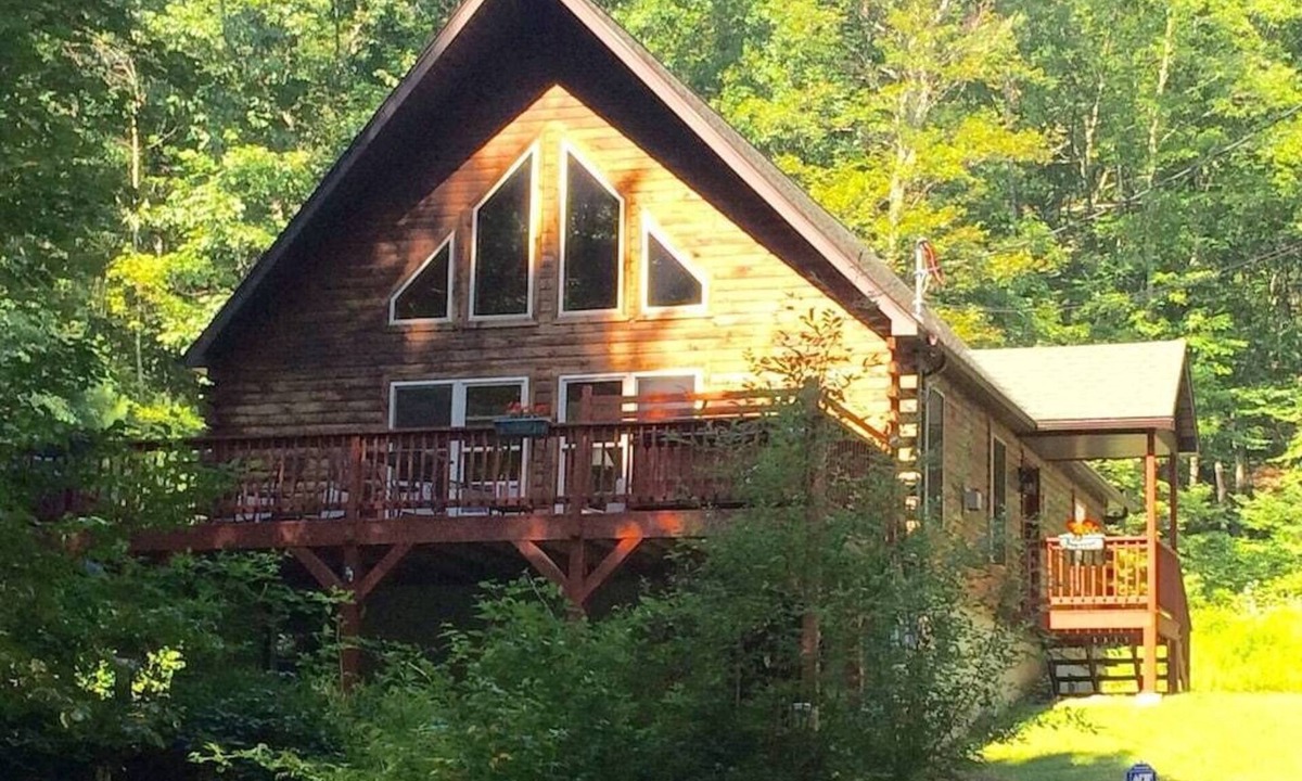 Dingmans Ferry House | 3BR chalet w/hot tub, fire pit & pond. Secluded natural setting, yet so close.