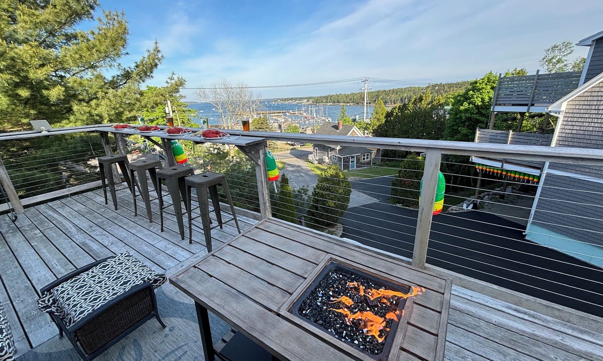Southwest Harbor Apartment | Elevated Ocean view of Harbor, walk to village, pet friendly, deck, wifi and AC.