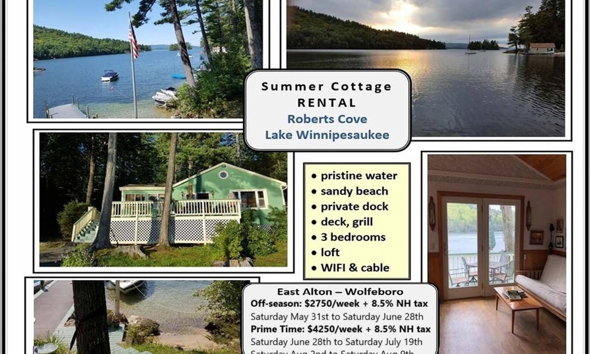 Alton Cottage | Lake Winnipesaukee Private Waterfront 3-bedroom cottage & dock in Roberts Cove.
