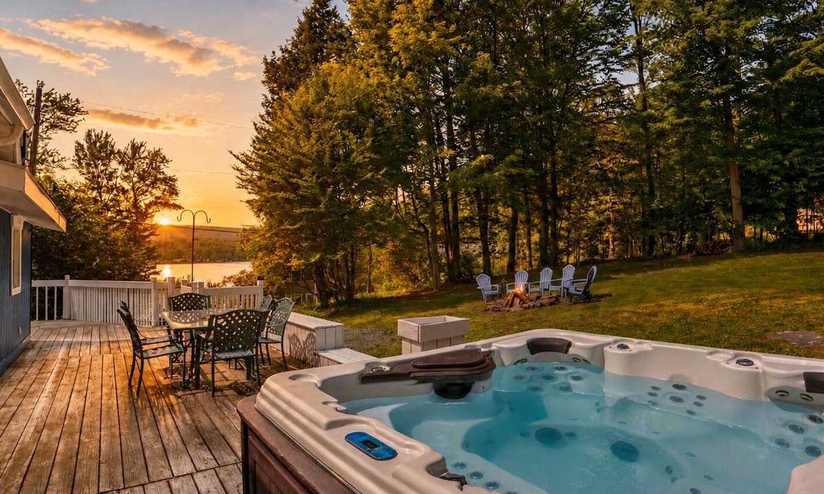 Lake Ariel House | Lakefront, Private Dock, Boats, Hot Tub, Fire Pit, Family Friendly