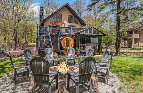 Lake Harmony Estates House | 2 Spectacular Chalet's Next Door- Sauna, Hot Tubs, Fire Pits, Pool Table, Arcade