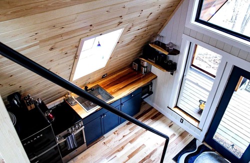 Springvale Cabin | Eco-Friendly Solar Powered A-Frame Treehouse with Hot Tub and Private Dock on Littlefield Pond, near Wells, Maine