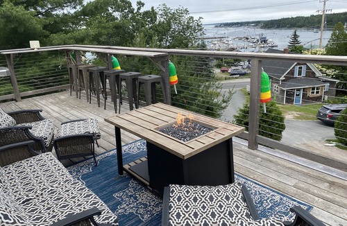 Southwest Harbor Apartment | Elevated Ocean view of Harbor, walk to village, pet friendly, deck, wifi and AC.