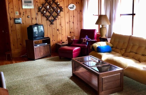 Acton Cottage | Great East Lake cottage across camp road to a large sandy shared beach. View2NH!