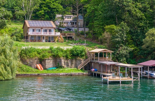 Valois House | Lakefront Home - Seneca Wine Trail Hot Tub & Sunset View with firepit, Private