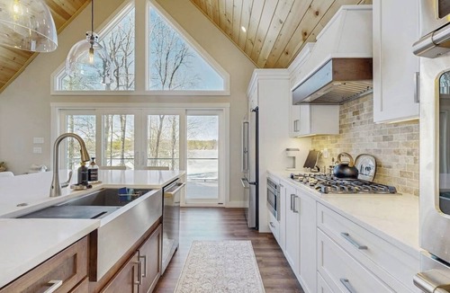 Gray House | Lakefront house with private beach, firepit, dock, 4 kayaks, grill & hot tub