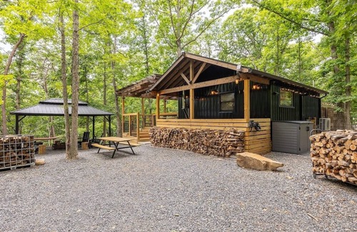 Springfield Cabin | Milam Ridge: Modern Cabin Escape. Hot Tub, Covered Deck, Fire Pit