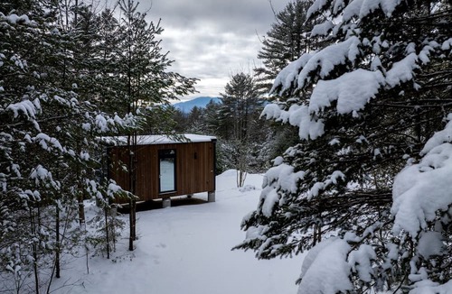 Au Sable Forks Cabin | Mirrored Glass Cabin with Firepit & Forest Views in Au Sable Forks, New York