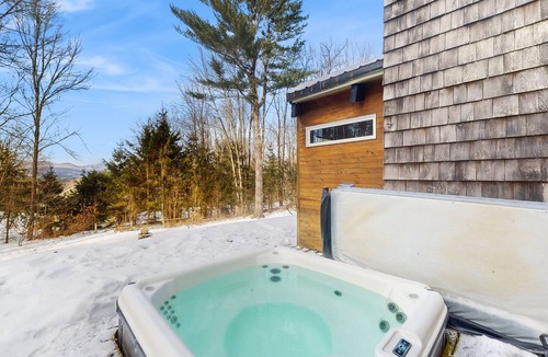 Stowe Hollow House | Mtn-view home with private hot tub, deck, outdoor shower, grill, & wood stove