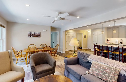 West Newfield House | Peaceful lakefront home with kayaks, small dock, deck, & firepit - dog-friendly