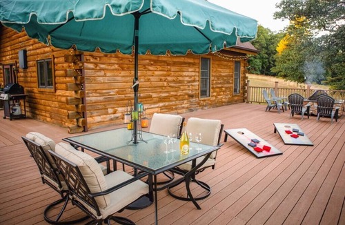 Swiftwater Cabin | Poconos True Log Cabin with Views, Hot Tub & Game Room