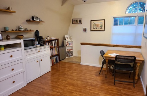 Redding Ridge Apartment | Private Bedroom And Bathroom , second room with work or eating area on 2nd floor