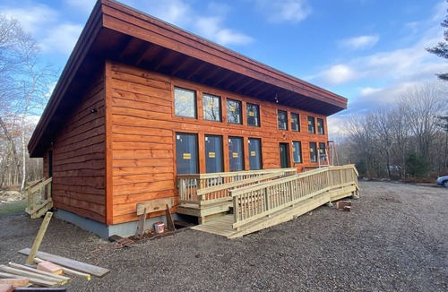 Sand Lake Cabin | Taborton Harvest Boulder Pines Cabin in the woods