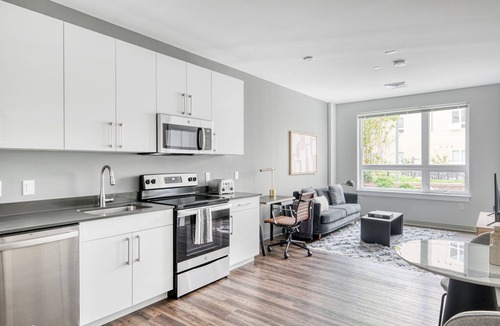 St. Elizabeth's Apartment | Trendy Brighton 1BR w/W/D, Gym, near T, Shops + Dining, by Blueground
