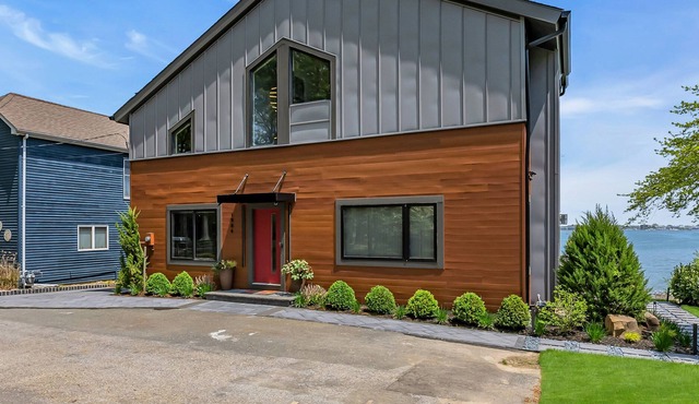 Contemporary waterfront home with breathtaking views, minutes from the shore