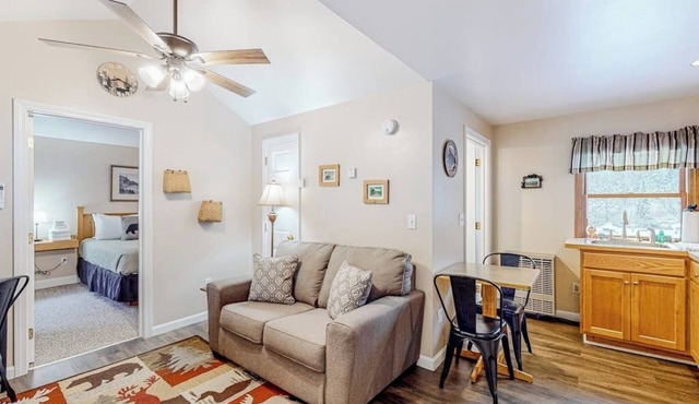 Dog-friendly, mountain-view cabin with shared hot tub, fireplace, & central AC
