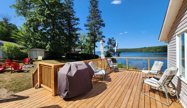 Incredible view of the lake everywhere with sandy beach!