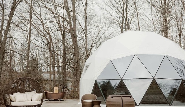 Luxury Glamping Dome with Fire Pit and Open Field Views in Ontario, Canada