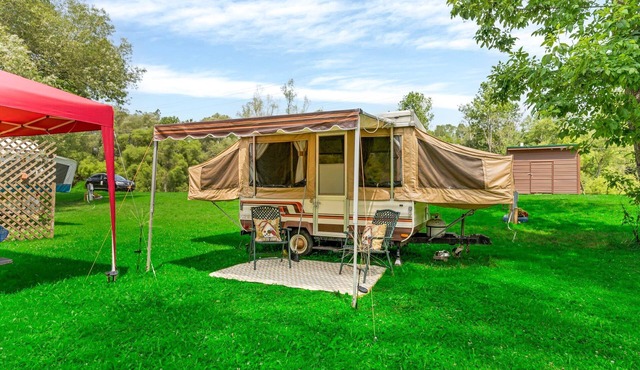 Retro Pop-Up Camper on Ischua Creek @ Campground Adventures