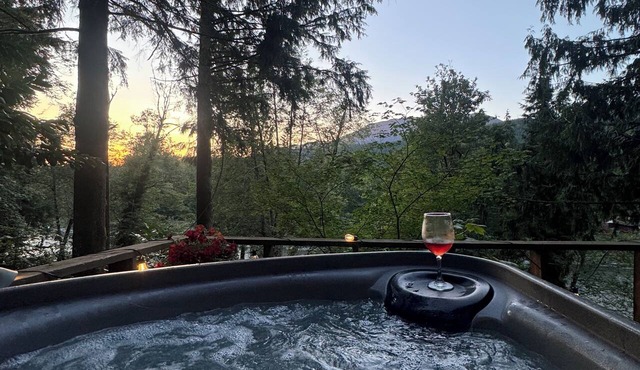 Tiny Cabin Couples escape! Hot tub, dry sauna, VIEWS! in Gold Bar