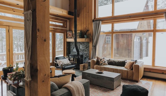 Modern Post & Beam near Stowe Village with Mountain Views and Private Waterfall